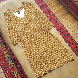 LDS XS Boo Gemes Drk Brwn Dress with Olive & Orange Hexagons